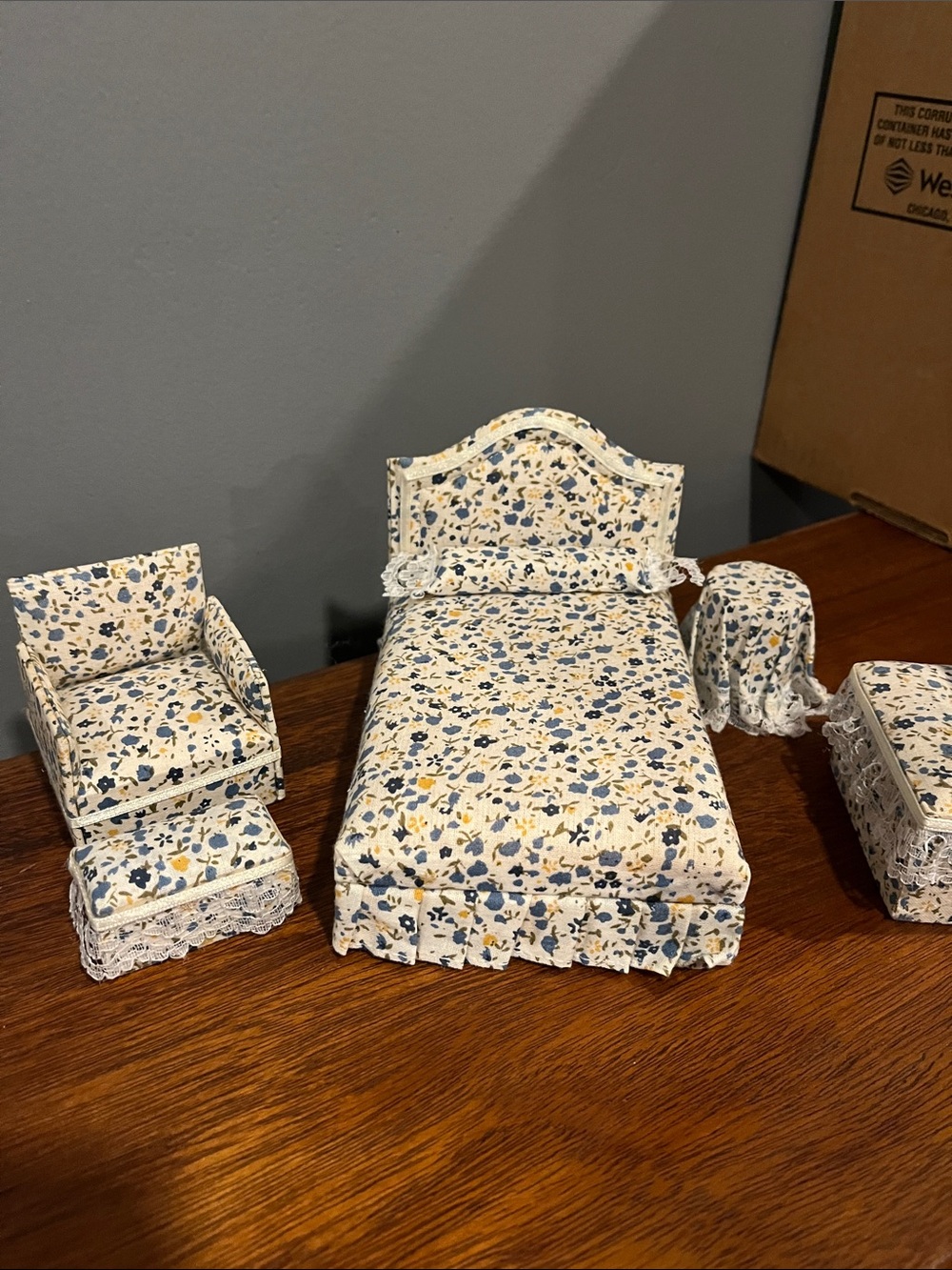 Floral Miniature Bed Set in Cream and Blue - Home Accents